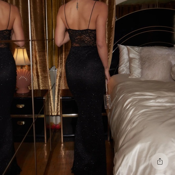 12th Tribe Black Lace Sequin Maxi Dress - Picture 3 of 4